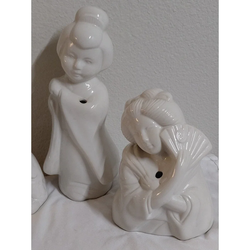 Vintage White Ceramic Tiki Mug Lot of 4 - Benihana Style Japanese Figurines